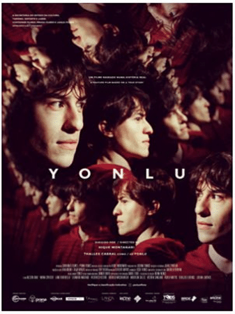 Poster do filme Yonlu. Jovem com várias repetições de seu rosto, como se fossem reflexos em vários espelhos.