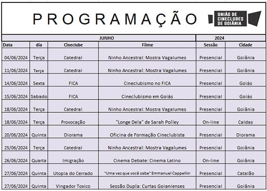 Programação Cineclubista de Junho de 2024